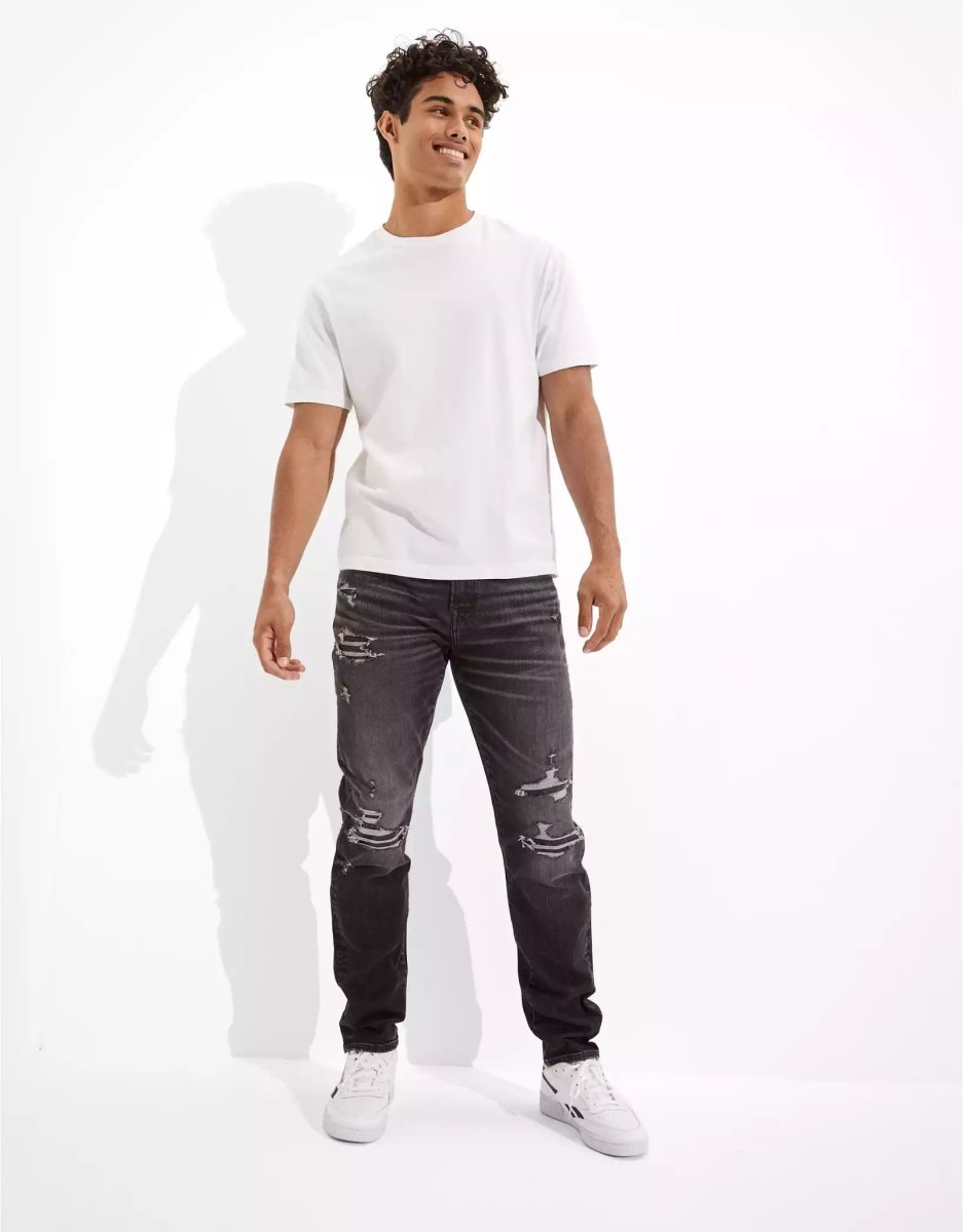 Jean American Eagle AE AirFlexPatched Athlétiques Fit Noir Lavage Homme | HFG-65896243